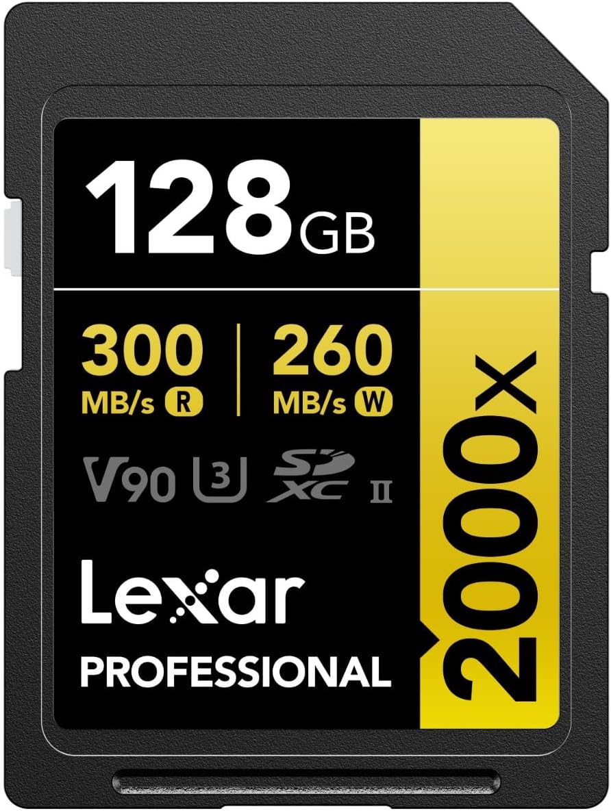 Lexar Professional 2000x 128GB SDXC UHS-II Card, Up To 300MB/s Read, for DSLR, Cinema-Quality Video Cameras