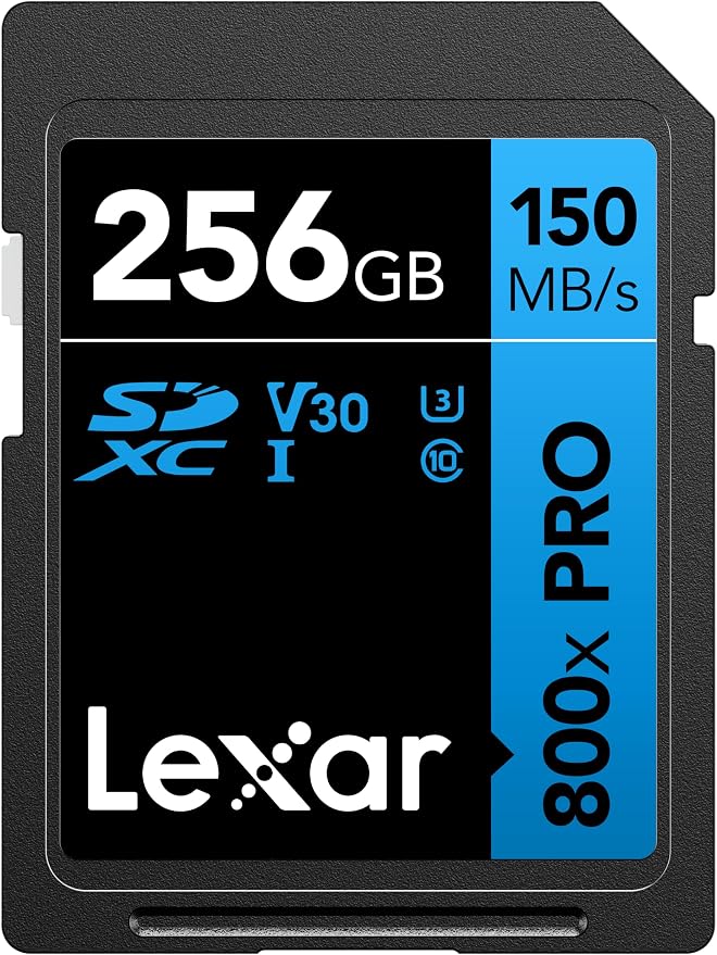 Click to see full view Lexar 256GB High-Performance 800x PRO SDXC UHS-I Memory Card, C10, U3, V30, 4K UHD Video, Up to 150MB/s Read, for Point-and-Shoot & Mid-Range DSLR Cameras, HD Camcorders (LSD0800P256G-BNNNU) Visit the Lexar Store