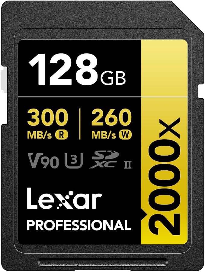 Lexar Professional 2000x 128GB SDXC UHS-II Card, Up To 300MB/s Read, for DSLR, Cinema-Quality Video Cameras