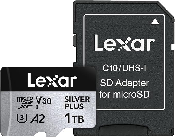 Lexar 1T Professional Silver Plus microSDXC Memory Card, UHS-I, C10, U3, V30, Full-HD & 4K Video, Up to 205/150 MB/s Read/Write, for Videographers, Gamers (LMSSIPL001T-BNANU)