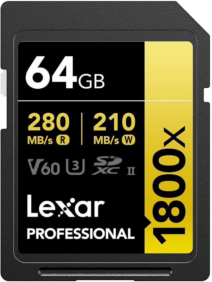 Lexar 64GB Professional 1800x SDXCUHS-II cards, up to 270MB/s read 180MB/s write C10 V60 U3 SD card - alternate view